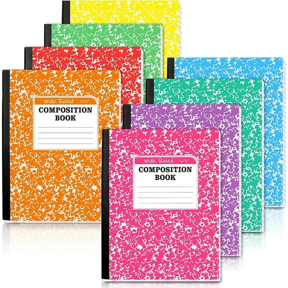 Feela Composition Notebook, 8 Pack 8 Pastel Colors Wide Ruled Composition Books Bulk, Marble Cover Notepad Lined Cute Journal Notebooks for Notes Taking Writing, 9.75 X 7.5 in