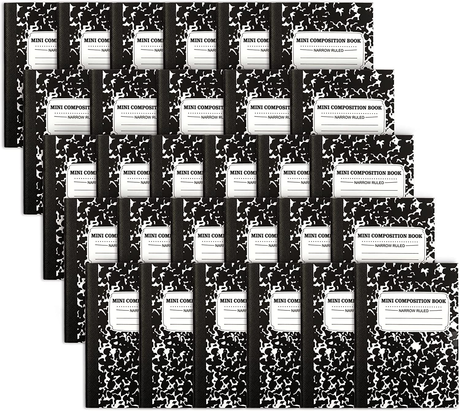 feela Mini Composition Notebook, Cute 30 Pack Black Narrow Ruled Mini Composition Books Bulk, Small Pocket Marble Journal Notebooks for Students College Office, Pocket Size 4.5 x 3.25 in