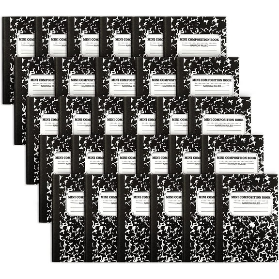 feela Mini Composition Notebook, Cute 30 Pack Black Narrow Ruled Mini Composition Books Bulk, Small Pocket Marble Journal Notebooks for Students College Office, Pocket Size 4.5 x 3.25 in