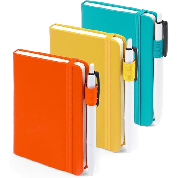 Feela Pocket Notebook Journals, Mini Cute Small Hardcover College Ruled Notepad Office Supplies, with 3 Black Pens, 3.5”x 5.5”, 3 Pack, A6, Solid Colors, Yellow, Orange, Emerald