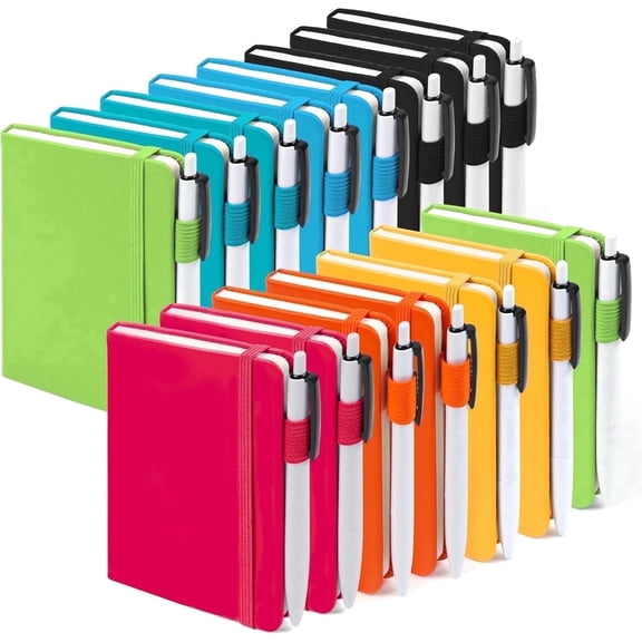 feela Pocket Small Notebooks Bulk, Mini Cute Notepads Hardcover College Ruled Lined Journals with Pen Holder for Business Memos, with 15 Black Pens, 3.5”x 5.5”, 15 Pack, A6, Solid Colors