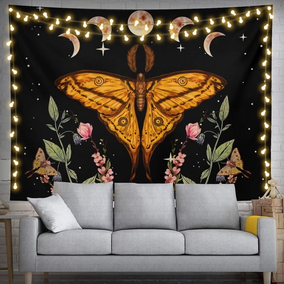 feelacle Moth Tapestry Moon Phase Tapestry 60" X 40" Butterfly Wall Hanging Party Decorations Bedding Home Decor for Bedroom Living Room Dorm (150 X 100cm)
