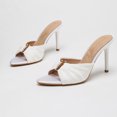 thumbnail image 1 of On feet & in love Women's Satin Pointed Toe Stiletto Mules - Ruched Slip-On Dress Heels with Gold-Tone Hardware, 1 of 8