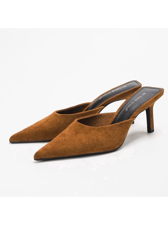 Women's Pointed Toe Suede Mule Heels - Slip-On Stilettos for Office & Party - Size 7