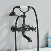 feetron Oil Rubbed Bronze Clawfoot Tub Faucet 2 Ceramic Handle Hand Shower Wall Mount Bathtub Filler