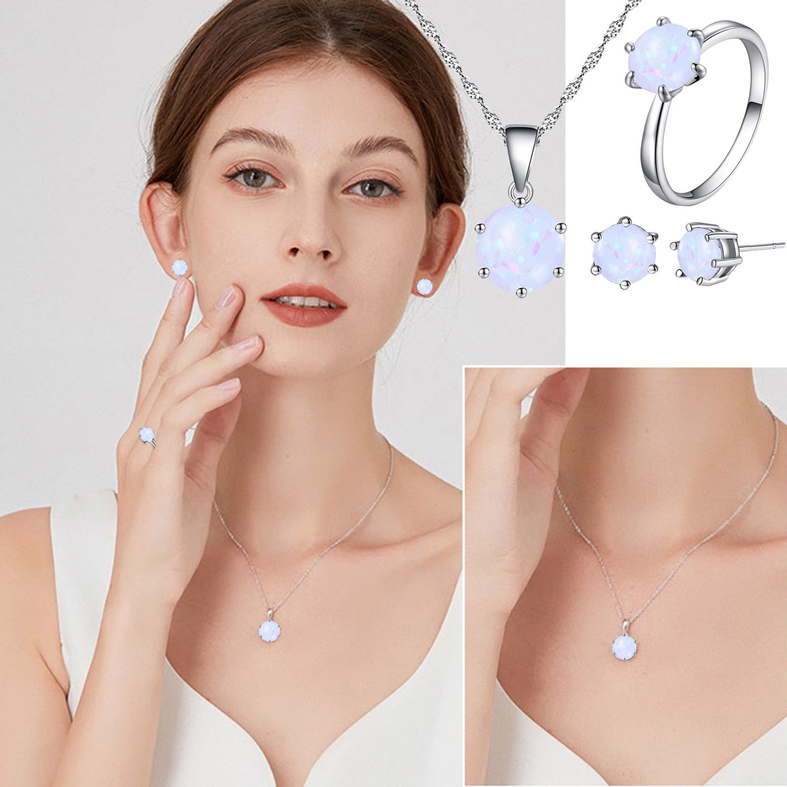 feiboyy opal jewelry sets for woman pendant necklaces choker drop