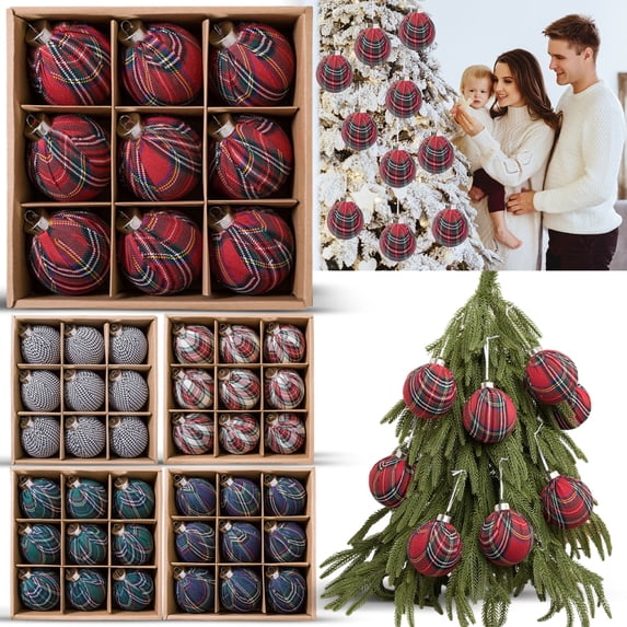 feijiafs 9 Pcs Christmas Ball Ornaments Wrapped Hanging Balls Xmas Tree Decorations Baubles Winter Holiday Home Party Indoor Decor for Christmas Tree Decor