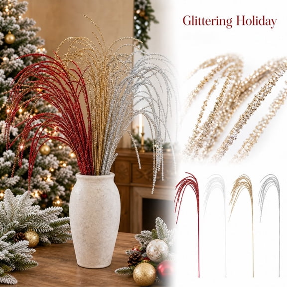 feijiafs Artificial Wheat Stalk Picks Tassel Spike Floral Stems Wheat Branches for Christmas Tree Wreath Holiday Table Home Party Decorations Christmas Ornaments