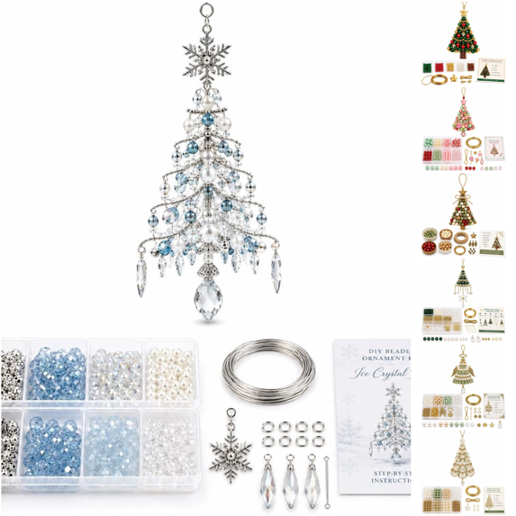 feijiafs DIY Beaded Christmas Tree Ornament Making Kit, Complete Supplies to Make 1 Hand‑Beaded Tree Hanging Decoration with Instruction Manual for Christmas Holiday Craft & Gift