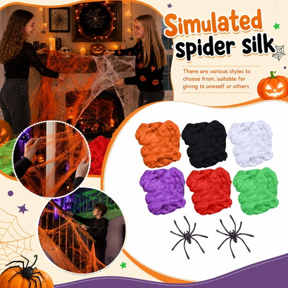 feijiafs Halloween Fake Spider Web Decor Kit 20g Stretch Cobweb with 2 Small Plastic Spiders Halloween Decorations Indoor Outdoor Yard Door Window Party House Fall Decor