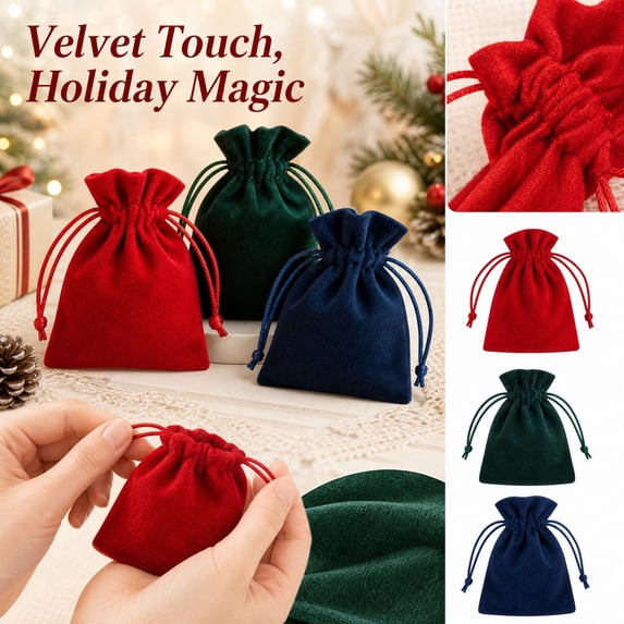 feijiafs Soft Velvet Drawstring Gift Bags Storage Pouches Reusable Candy Treat Bags Small Flannel Fabric Packing Sacks for Wedding Party Christmas Holiday Small Storage