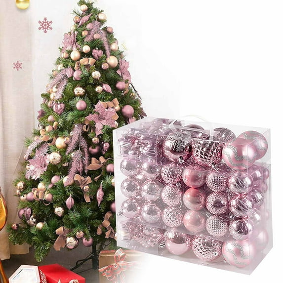 feimajia 116 Sets of Assorted Electroplated Christmas Ball Ornaments Shatterproof Seasonal Decorative Hanging Baubles Set for Holiday Xmas Tree Decorations, Pink