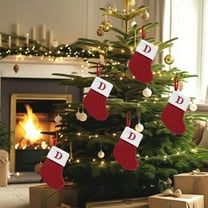 feimajia 7"Knitted Embroidered Christmas Stockings with Initials Letter, for Family Xmas Holiday Party Gifts & Decoration for Fireplace Red