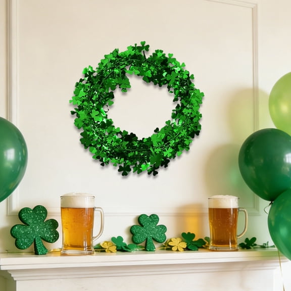 feimajia 9.44"St. Patrick's Day Trefoil Ribbon Wreath Irish Wires Wreath with Floral Shape for Home Table Wall Decoration