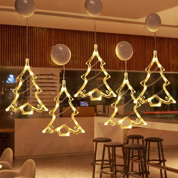 feimajia Christmas Decor Sales Christmas LED Light Decoration with Suction Cup Hook Christmas Tree Snowflake Snowman Battery Powered Indoor Bedroom Window Display Holiday Lights Warm White