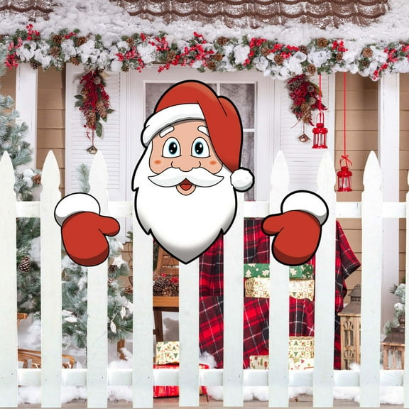 feimajia Christmas Fence Door Peek Hollow Board Plugn Christmas Tree Garden Expression Decoration Sticker Red