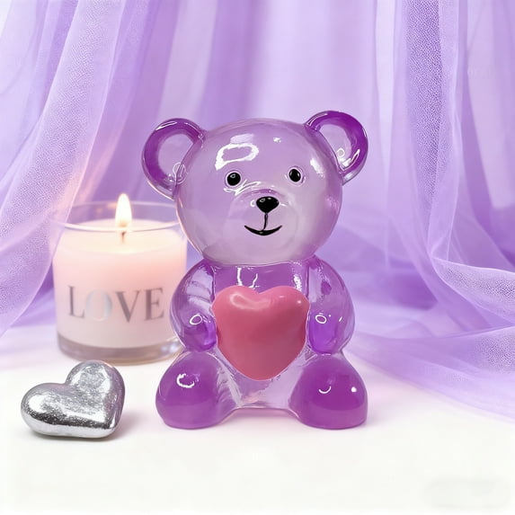 feimajia Cute Mini Heart Bear Figurine for Day Transparent Resin Valentine's Day Office Decoration