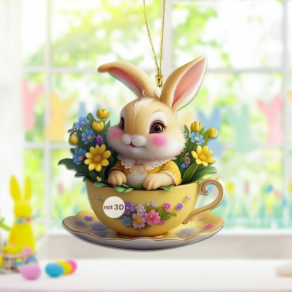 feimajia Easter Coffee Cup 2D Acrylic Keychain Pendant Backpack Rearview Mirror Pendant