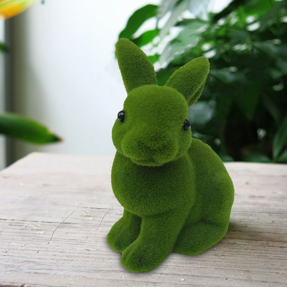 feimajia Easter Flocked Bunny Shape Botanical Artificial Moss Easter Bunny Figurine Tabletop Ornaments Garden Desktop Decorations