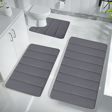 feimajia Memory Foam Bath Mat Set, Thicken,Absorbent, Non-Slip, Reboundable, 3 Pieces Bathroom Rugs Sets Dark Gray