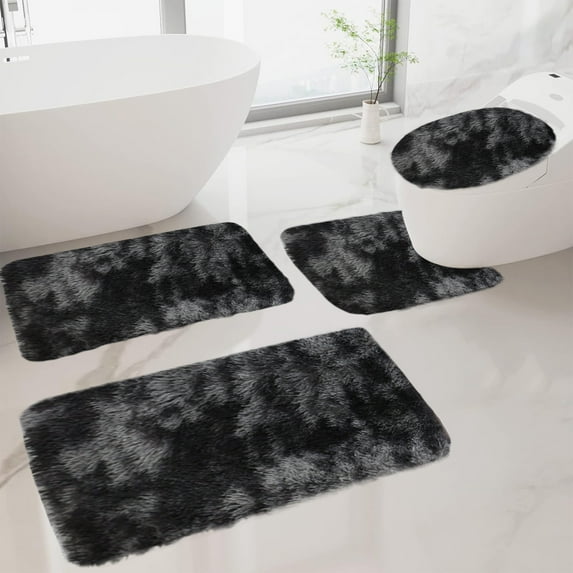 feimajia Mixed Colors Bath Mats 4 PCS Bathroom Rugs For Toilet Universal Soft Comfortable Water Absorption Non-Slip Thick Machine Washable Easy Dry Dark
