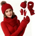 thumbnail image 1 of feimajia Solid Knitted Hat Three-piece Set for Winter Warm and Cold-proof Thick Outdoor Wool Hat Scarf Gloves Set, 1 of 6