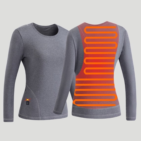 feimajia Womens Heated Thermal Underwear Woman Back Intelligent Fever Knitted Keep Warm Long Sleeve Heating Underwear Blouse Tops