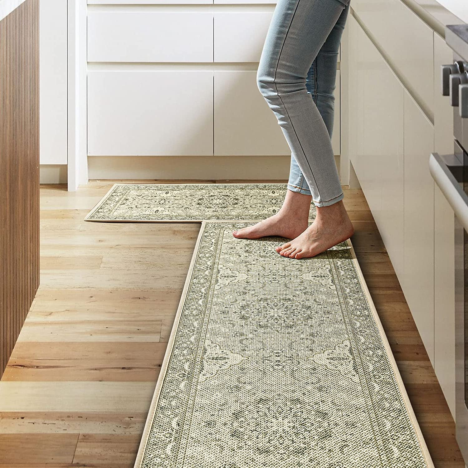 feisina Rustic Kitchen Mat, 17" x 48" + 17" x 32", Non-Slip (2 Count ...