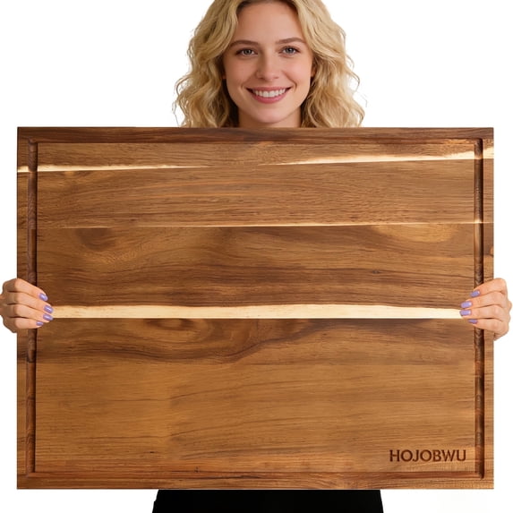 HOJOBWU Acacia Wood Cutting Board for Kitchen, Large Wooden Butcher Block 24" x 18" with Juice Groove and Side Handles