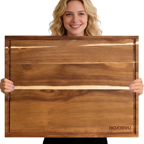HOJOBWU Acacia Wood Cutting Board for Kitchen, Large Wooden Butcher Block 24" x 18" with Juice Groove and Side Handles