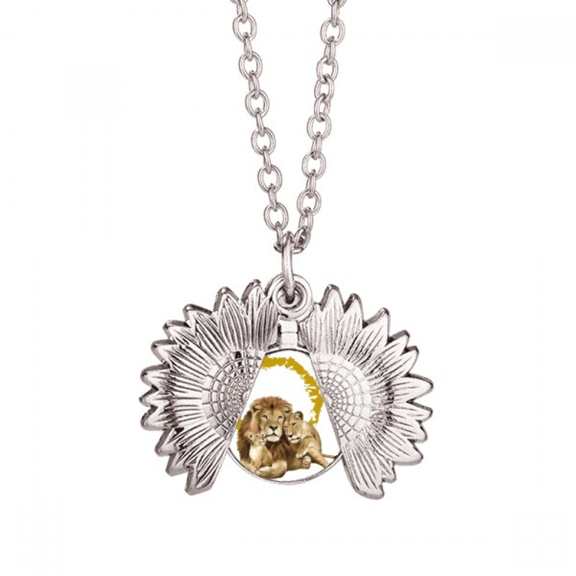 feline lions ferocious sunflower necklace pendant locket jewelry