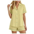 thumbnail image 1 of felwors 100% Cotton Pajamas for Women 2 Piece PJ Set Button-Down Soft Knit Short Sleeve Summer Sleepwear Loungewear Green, L, 1 of 5