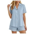 thumbnail image 1 of felwors 100% Cotton Pajamas for Women 2 Piece PJ Set Button-Down Soft Knit Short Sleeve Summer Sleepwear Loungewear Sky Blue, XL, 1 of 5