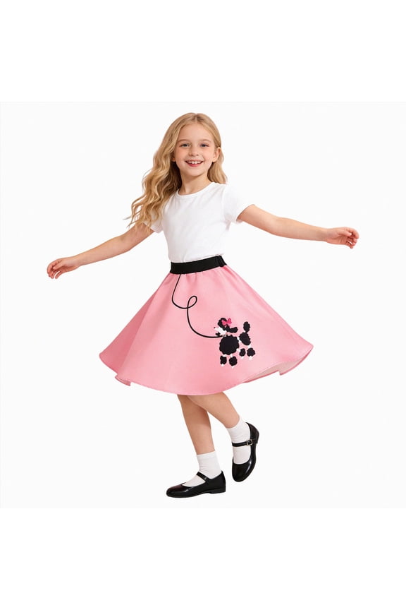 1950s Girls Poodle Skirt Costume for Kids(Pink,7-12 Years)
