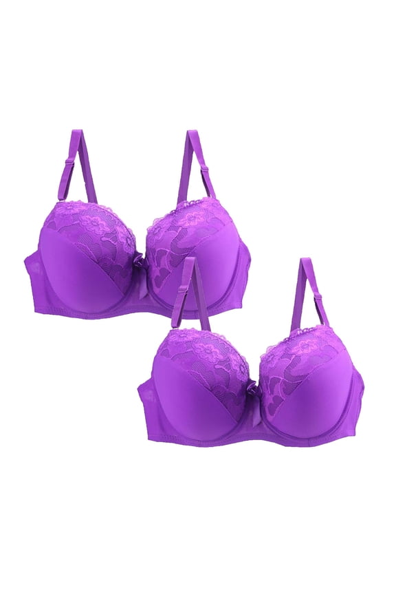 2 PC Women's Lace Padded Underwire Full Coverage Bra(Beige, 85C)