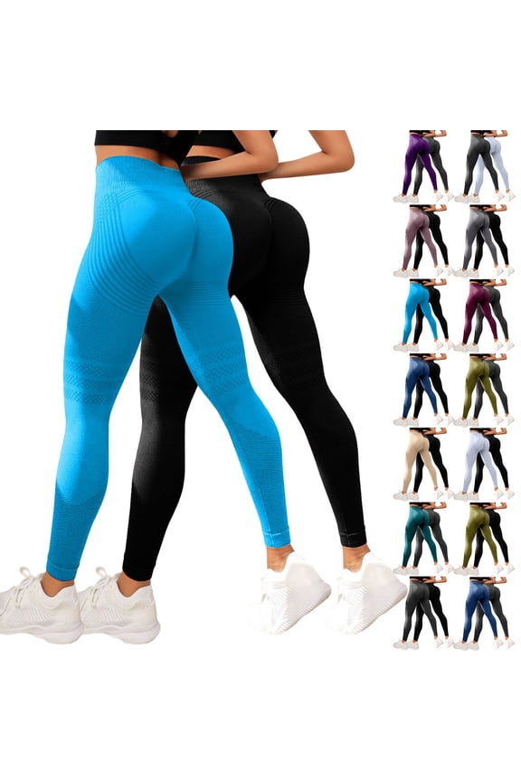 2 Pack Butt Lifting Yoga Leggings for Women Tummy Control High Waist Seamless Booty Scrunch Gym Running Workout Pants(Dark Blue, XXXL)