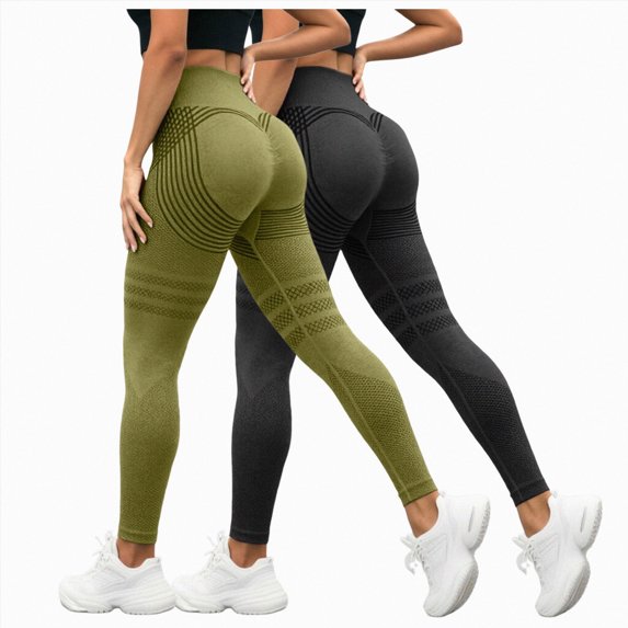 felwors 2 Pack High Waist Anti Cellulite Leggings 3D Compression Tummy Control Yoga Pants AG for Size S