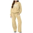 thumbnail image 1 of felwors 2 Piece Lounge Sets for Women Fall Sweatsuits Bow Print Long Sleeve Crew Neck Wide Leg Sweatpants Matching Tracksuit Yellow, S, 1 of 6