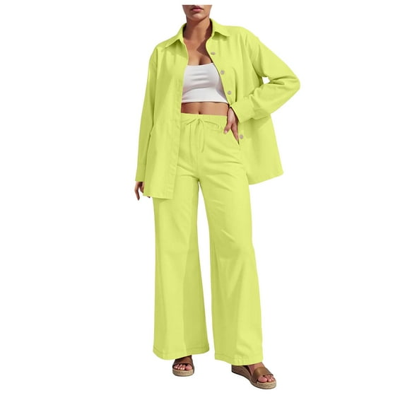 felwors 2 Piece Outfits for Women Casual Lounge Sets Long Sleeve Button Down Shirts and Wide Leg Pants Sets Tracksuit AG, XXL