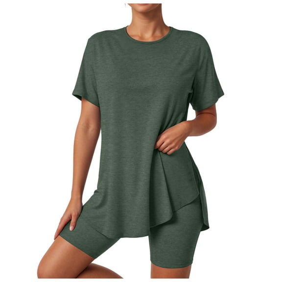 felwors 2 Piece Workout Sets for Women Oversized Tshirts Biker Short Matching Clothing Lounge Set Gym Yoga Outfit AG, M