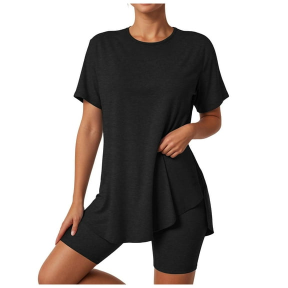 felwors 2 Piece Workout Sets for Women Oversized Tshirts Biker Short Matching Clothing Lounge Set Gym Yoga Outfit Black, XL