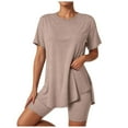 thumbnail image 1 of felwors 2 Piece Workout Sets for Women Oversized Tshirts Biker Short Matching Clothing Lounge Set Gym Yoga Outfit Brown, L, 1 of 7