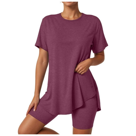 felwors 2 Piece Workout Sets for Women Oversized Tshirts Biker Short Matching Clothing Lounge Set Gym Yoga Outfit , M