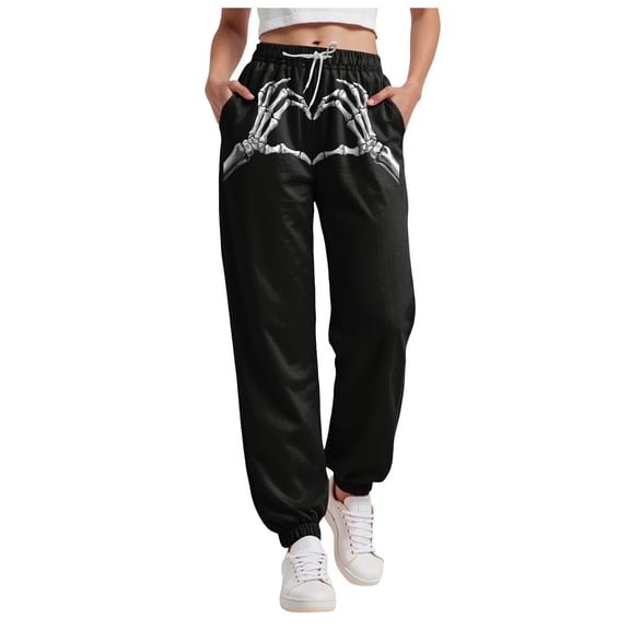 felwors 2025 Cozy Halloween Pants for Women High Waisted Drawstring Joggers Baggy Casual Lounge Bottoms Dark Gray, M