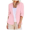 thumbnail image 1 of felwors Linen Blazer Women Summer Lightweight Button 3/4 Sleeve Blazers for Women Business Casual Suit Jacket with Pockets Light Pink, L, 1 of 8