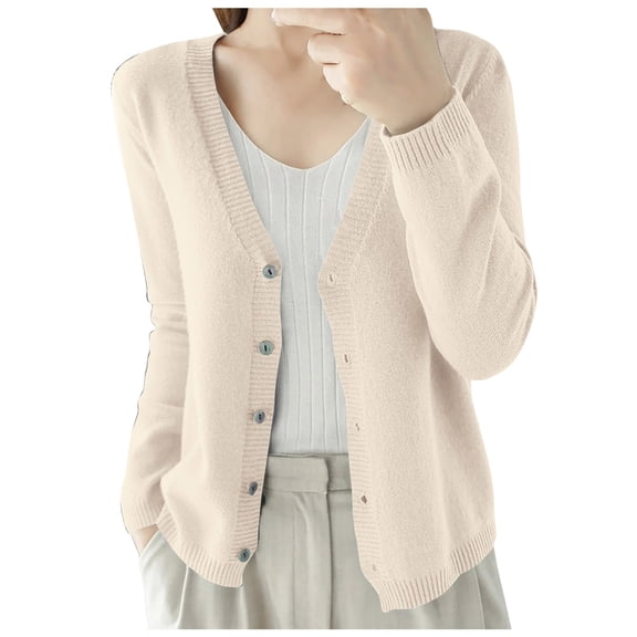 felwors 2026 New Arrival Women's Cropped Knit Cardigan - Long Sleeve V Neck Button Down Lightweight Spring Fall Versatile Outerwear(Beige, M)
