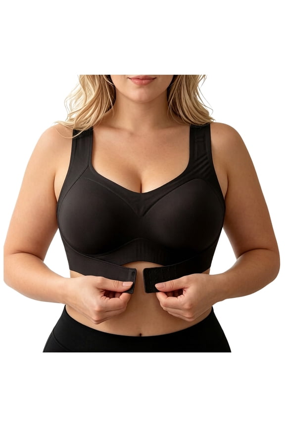 2026 New Posture Corrector Bra, Front Closure Cross-Back Wireless Posture Bra for Women, Seamless Breathable (Black, XL)