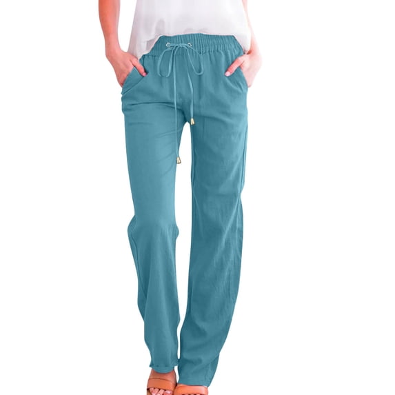 felwors 2026 Womens Pants Wide Leg High Waisted Adjustable Drawstring Trousers with Pockets Casual Lightweight (Blue, M)