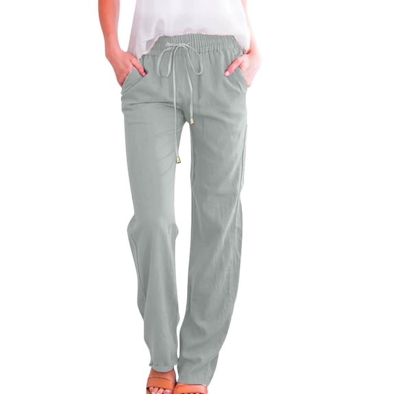felwors 2026 Womens Pants Wide Leg High Waisted Adjustable Drawstring Trousers with Pockets Casual Lightweight (Grey, XXXL)