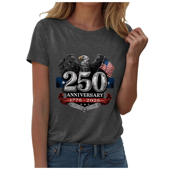 felwors 250 Anniversary USA Shirt Women Patriotic Shirt Independence Day Gifts Crew Neck (Grey, XL)